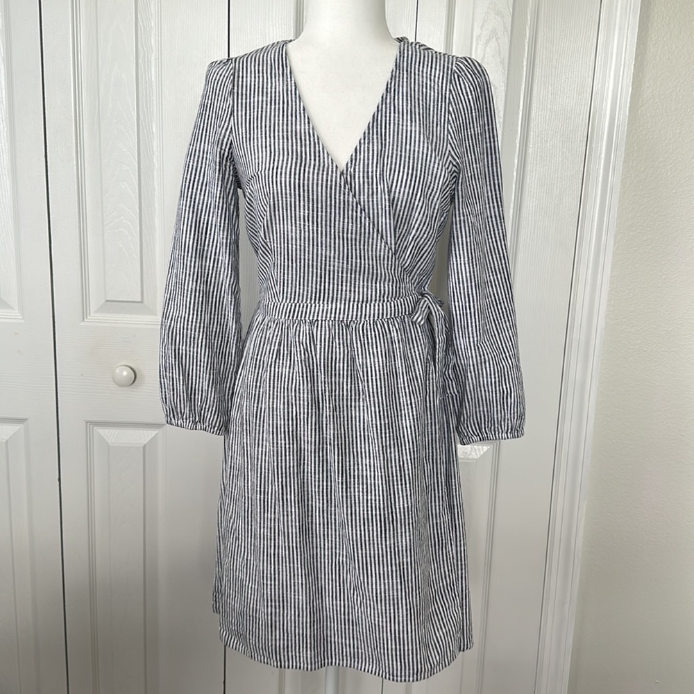 Old Navy Wrap Dress Blue White Stripe XS